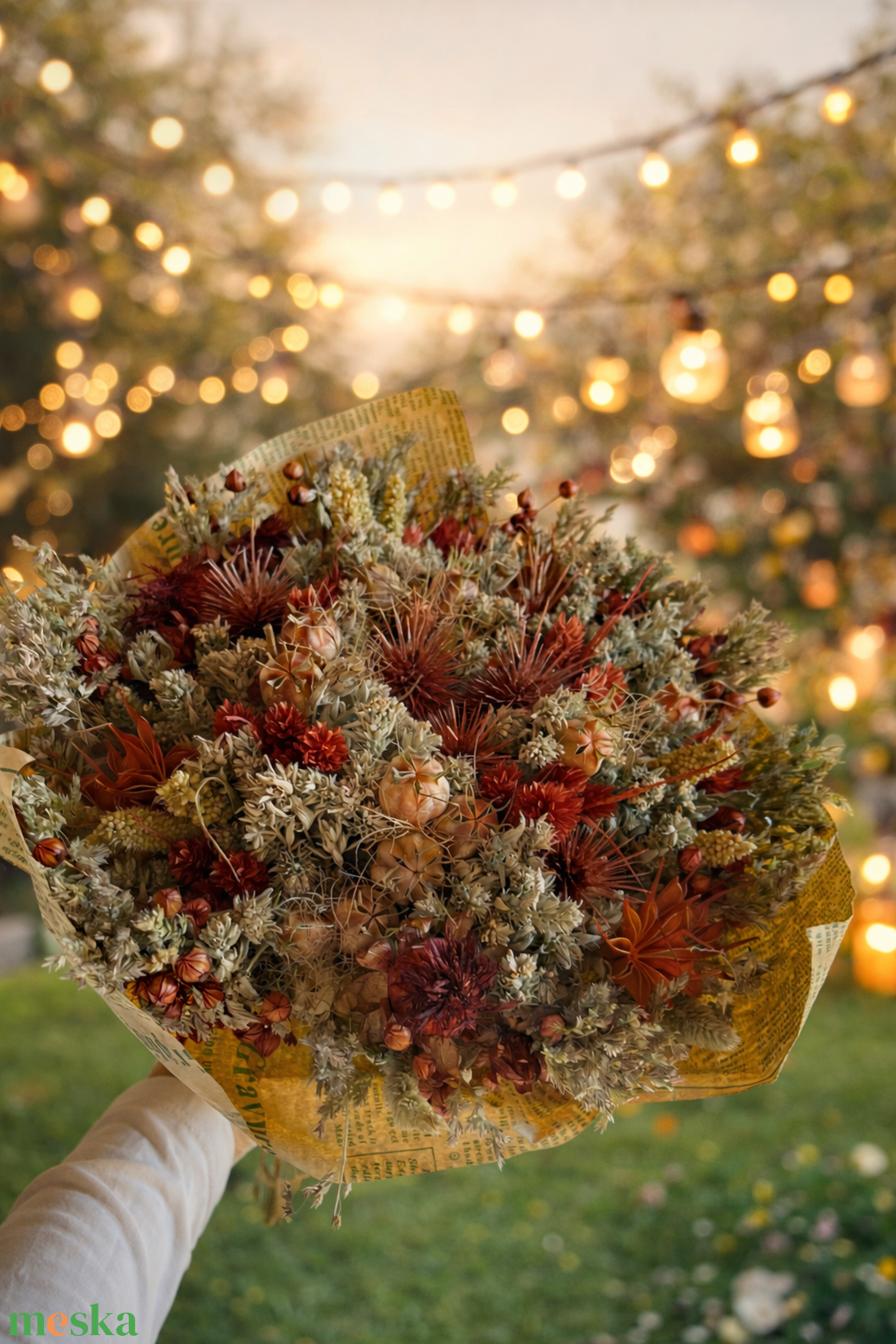 Szárazvirág csokor bordó és natúr színekben - otthon & életmód - virágdekoráció - virágok - virágcsokor - Meska.hu