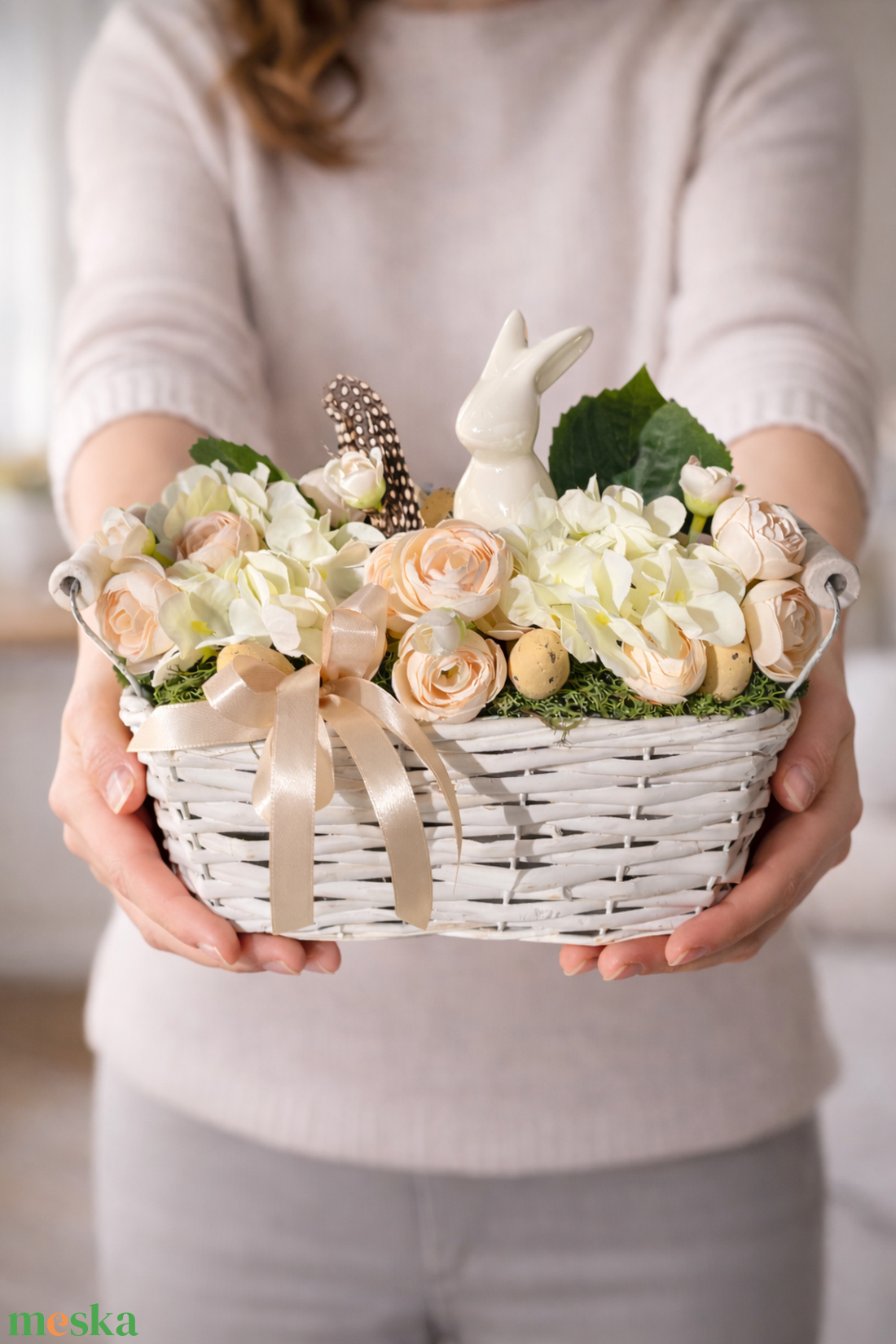 Húsvéti asztaldísz fonott kosárban - otthon & életmód - dekoráció - húsvéti asztaldíszek - Meska.hu