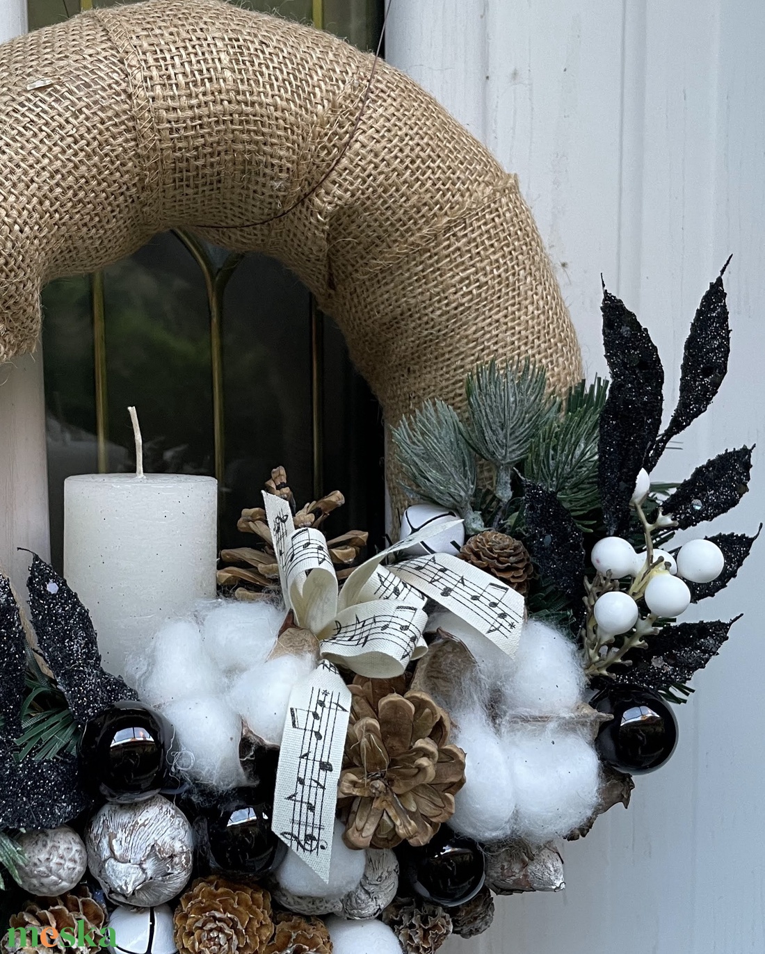 Télies ajtókopogtató natúr színekben - karácsony - karácsonyi lakásdekoráció - karácsonyi ajtódíszek - Meska.hu