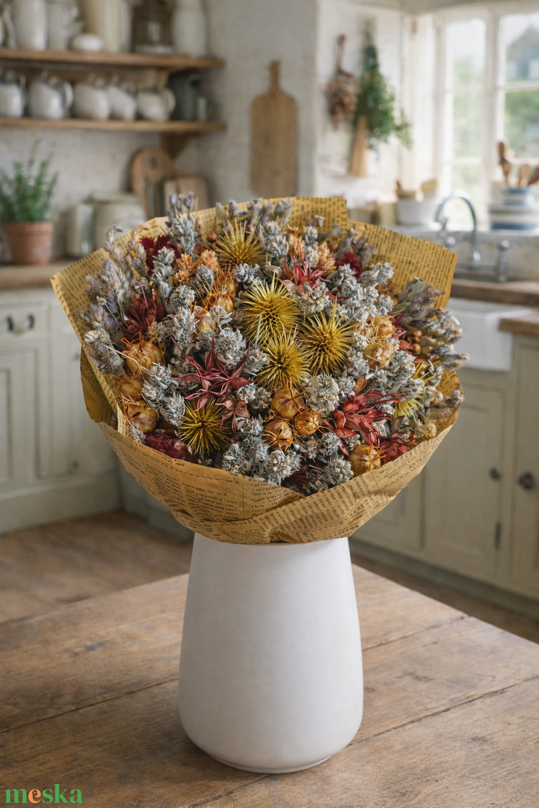Szárazvirág csokor sárgás és natúr színekben - otthon & életmód - virágdekoráció - virágok - virágcsokor - Meska.hu