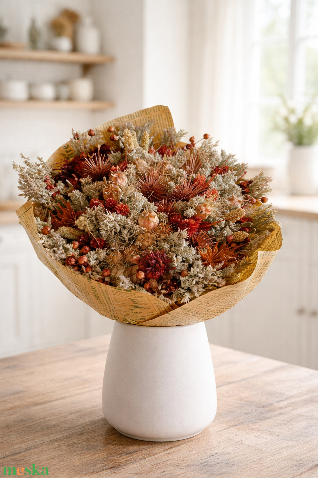 Szárazvirág csokor bordó és natúr színekben - otthon & életmód - virágdekoráció - virágok - virágcsokor - Meska.hu