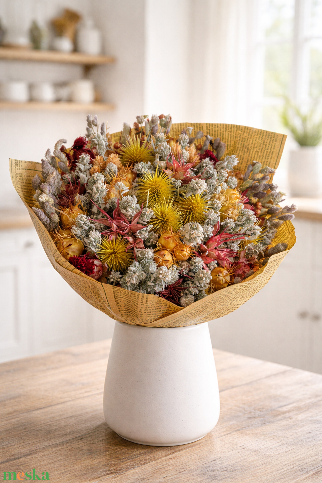 Szárazvirág csokor sárgás és natúr színekben - otthon & életmód - virágdekoráció - virágok - virágcsokor - Meska.hu