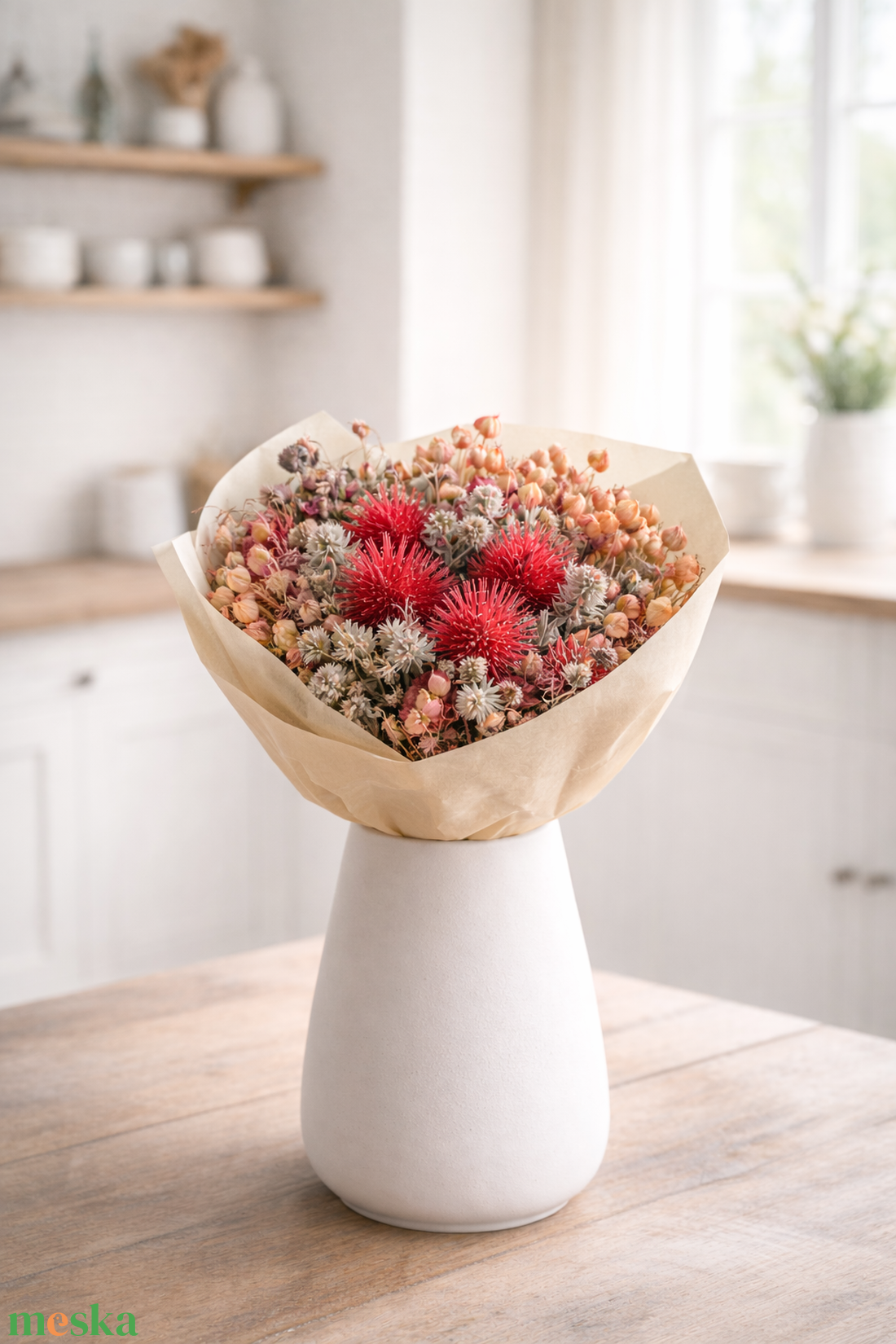 Szárazvirág csokor natúr és rózsaszínes színekkel - otthon & életmód - virágdekoráció - virágok - virágcsokor - Meska.hu