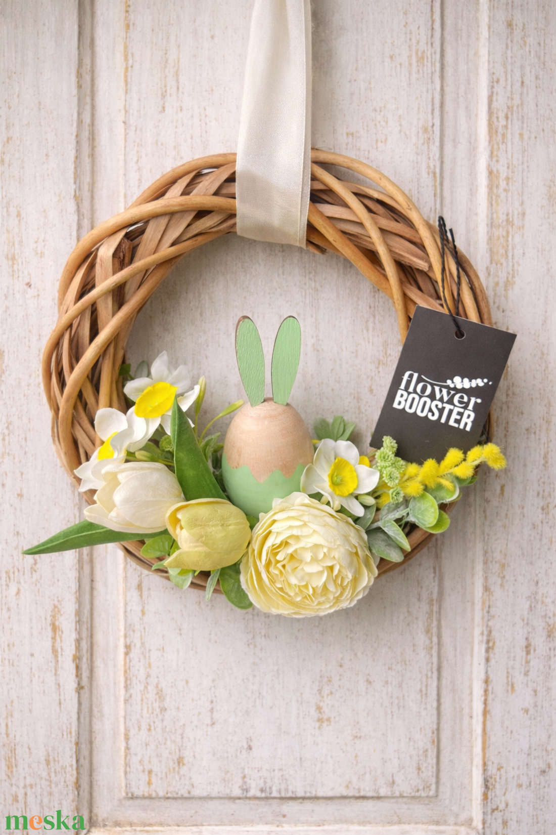 Húsvéti ajtódísz háncs koszorún fa nyuszival - ünnepi díszek, dekorációk - húsvéti díszek és dekorációk - húsvéti ajtódísz, kopogtató - Meska.hu