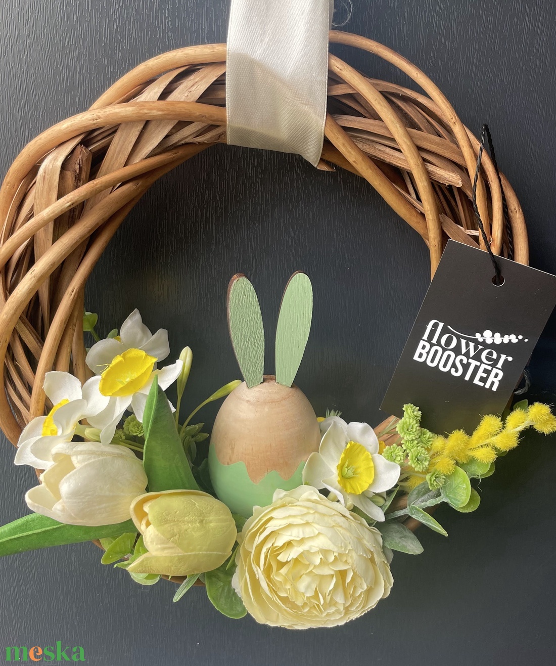 Húsvéti ajtódísz háncs koszorún fa nyuszival - ünnepi díszek, dekorációk - húsvéti díszek és dekorációk - húsvéti ajtódísz, kopogtató - Meska.hu