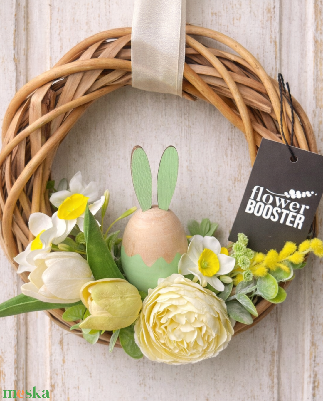 Húsvéti ajtódísz háncs koszorún fa nyuszival - ünnepi díszek, dekorációk - húsvéti díszek és dekorációk - húsvéti ajtódísz, kopogtató - Meska.hu