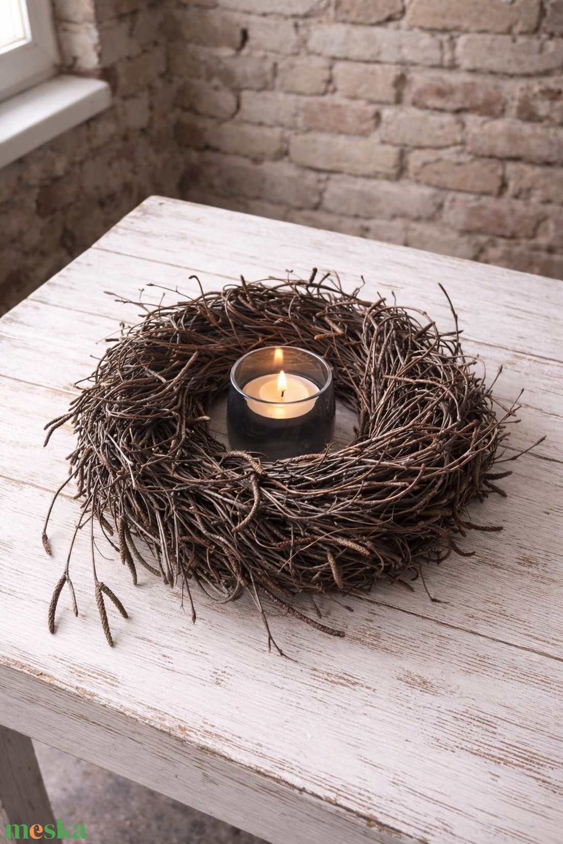 Tavaszi nyírfaágból készített asztaldísz mécsessel - otthon & életmód - dekoráció - asztal és polc dekoráció - asztaldísz - Meska.hu
