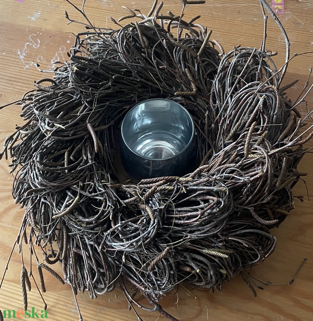 Tavaszi nyírfaágból készített asztaldísz mécsessel - otthon & életmód - dekoráció - asztal és polc dekoráció - asztaldísz - Meska.hu