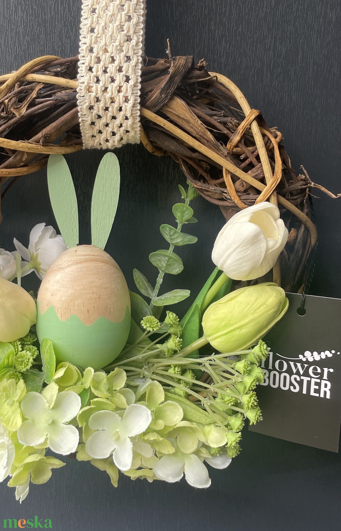 Húsvéti ajtódísz barna háncs koszorún fa nyuszival - ünnepi díszek, dekorációk - húsvéti díszek és dekorációk - húsvéti ajtódísz, kopogtató - Meska.hu