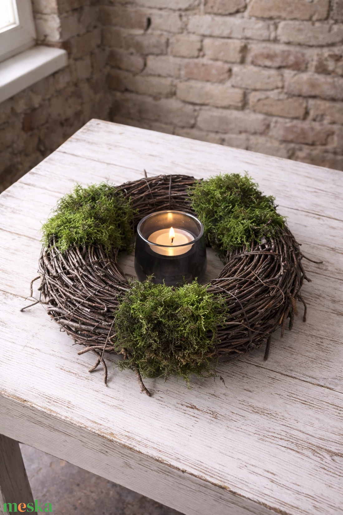 Tavaszi nyírfaágból és mohából készített kis asztaldísz mécsessel - otthon & életmód - dekoráció - asztal és polc dekoráció - asztaldísz - Meska.hu