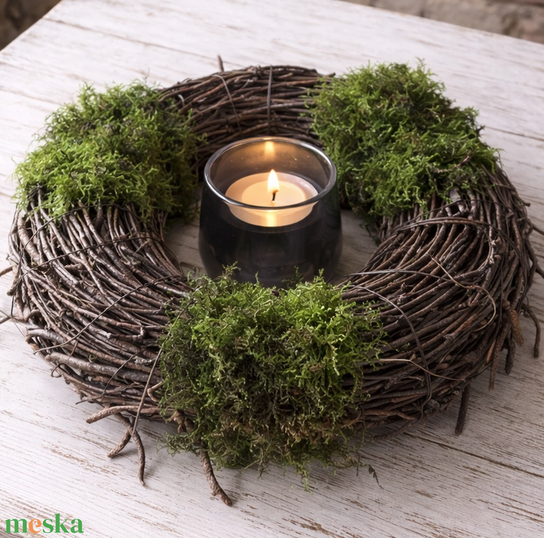 Tavaszi nyírfaágból és mohából készített kis asztaldísz mécsessel - otthon & életmód - dekoráció - asztal és polc dekoráció - asztaldísz - Meska.hu