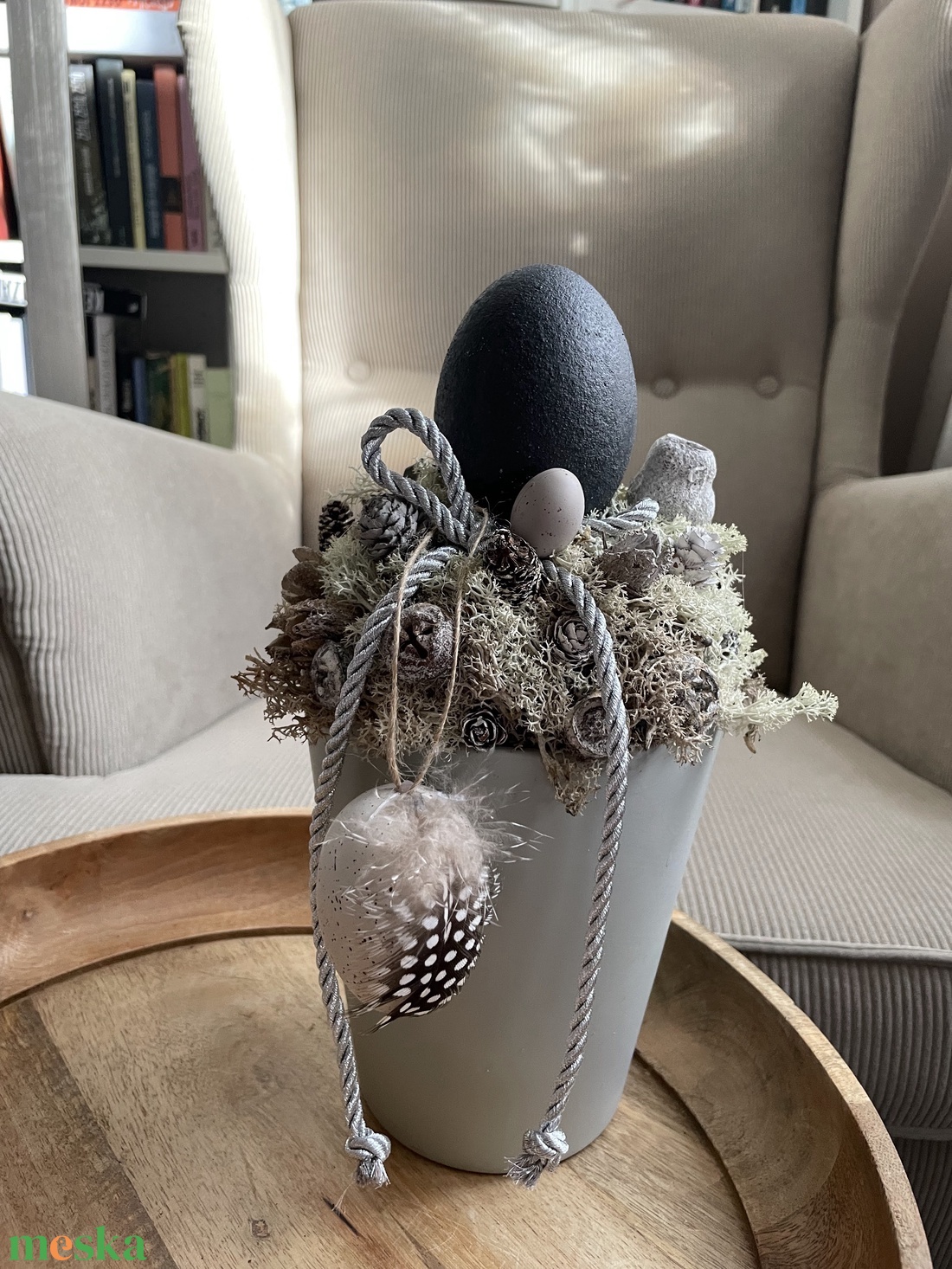 Húsvéti asztaldísz ezüst és szürke színben tojásokkal - ünnepi díszek, dekorációk - húsvéti díszek és dekorációk - húsvéti asztaldíszek - Meska.hu