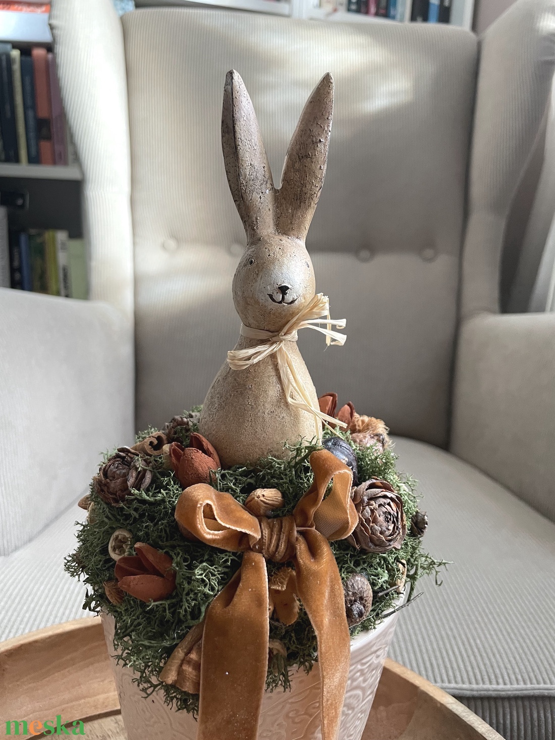 Húsvéti asztaldísz nyuszival és termésekkel - ünnepi díszek, dekorációk - húsvéti díszek és dekorációk - húsvéti asztaldíszek - Meska.hu