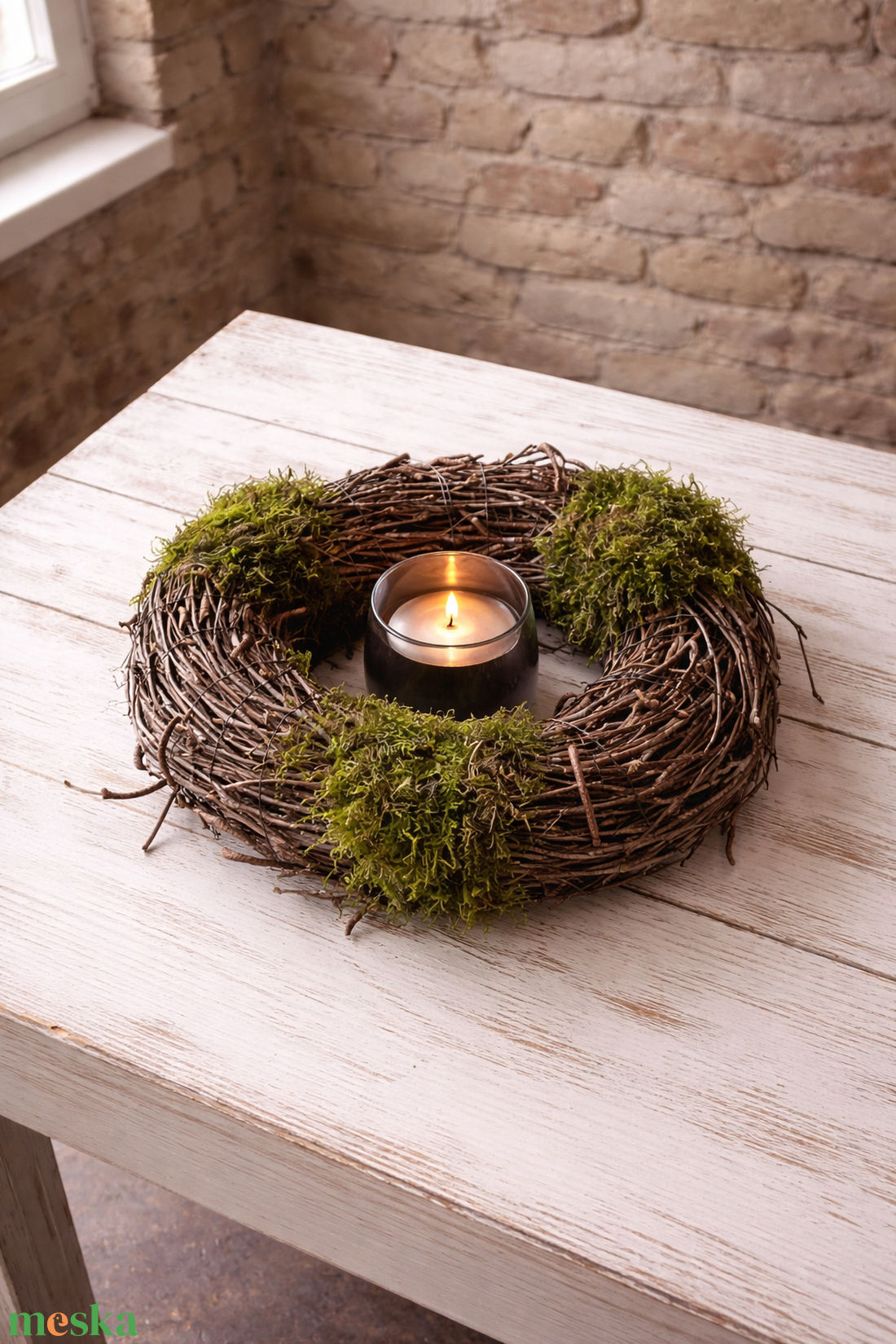 Tavaszi nyírfaágból és mohából készített nagy asztaldísz mécsessel - otthon & életmód - dekoráció - asztal és polc dekoráció - asztaldísz - Meska.hu
