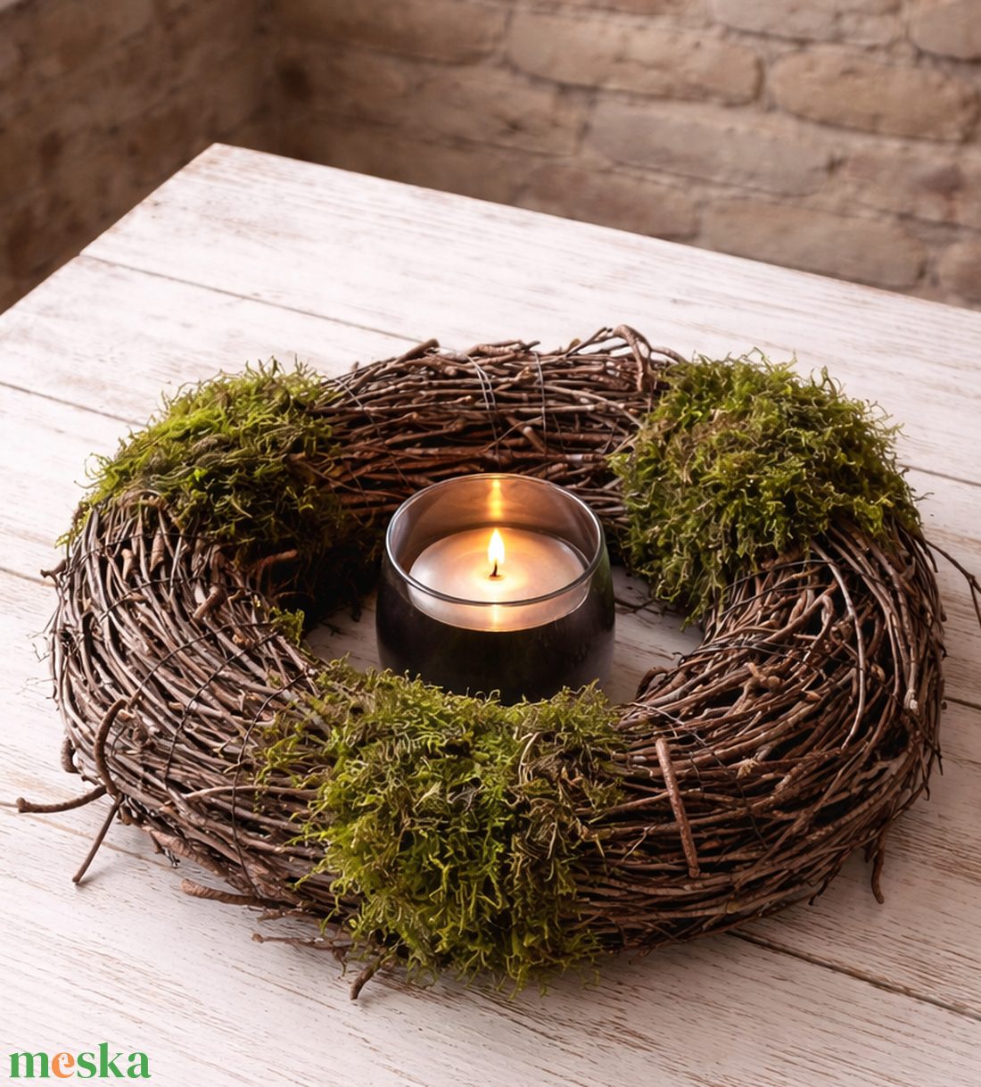 Tavaszi nyírfaágból és mohából készített nagy asztaldísz mécsessel - otthon & életmód - dekoráció - asztal és polc dekoráció - asztaldísz - Meska.hu