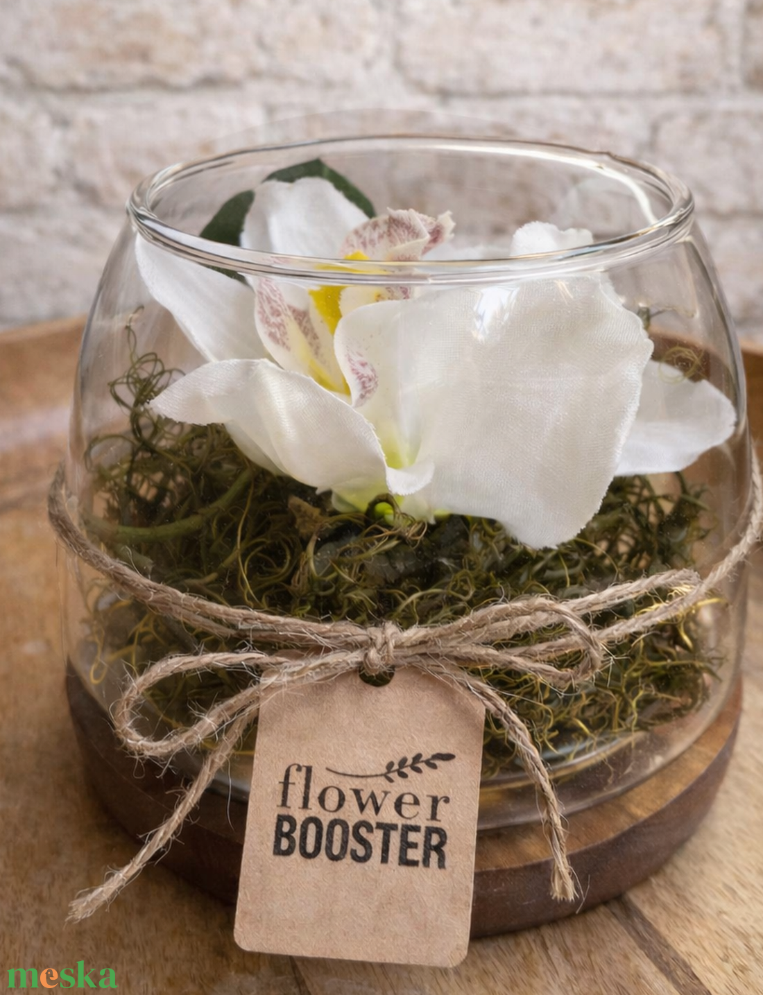 Orchidea üvegtálban fa talpon Nőnapra - otthon & életmód - dekoráció - asztal és polc dekoráció - asztaldísz - Meska.hu