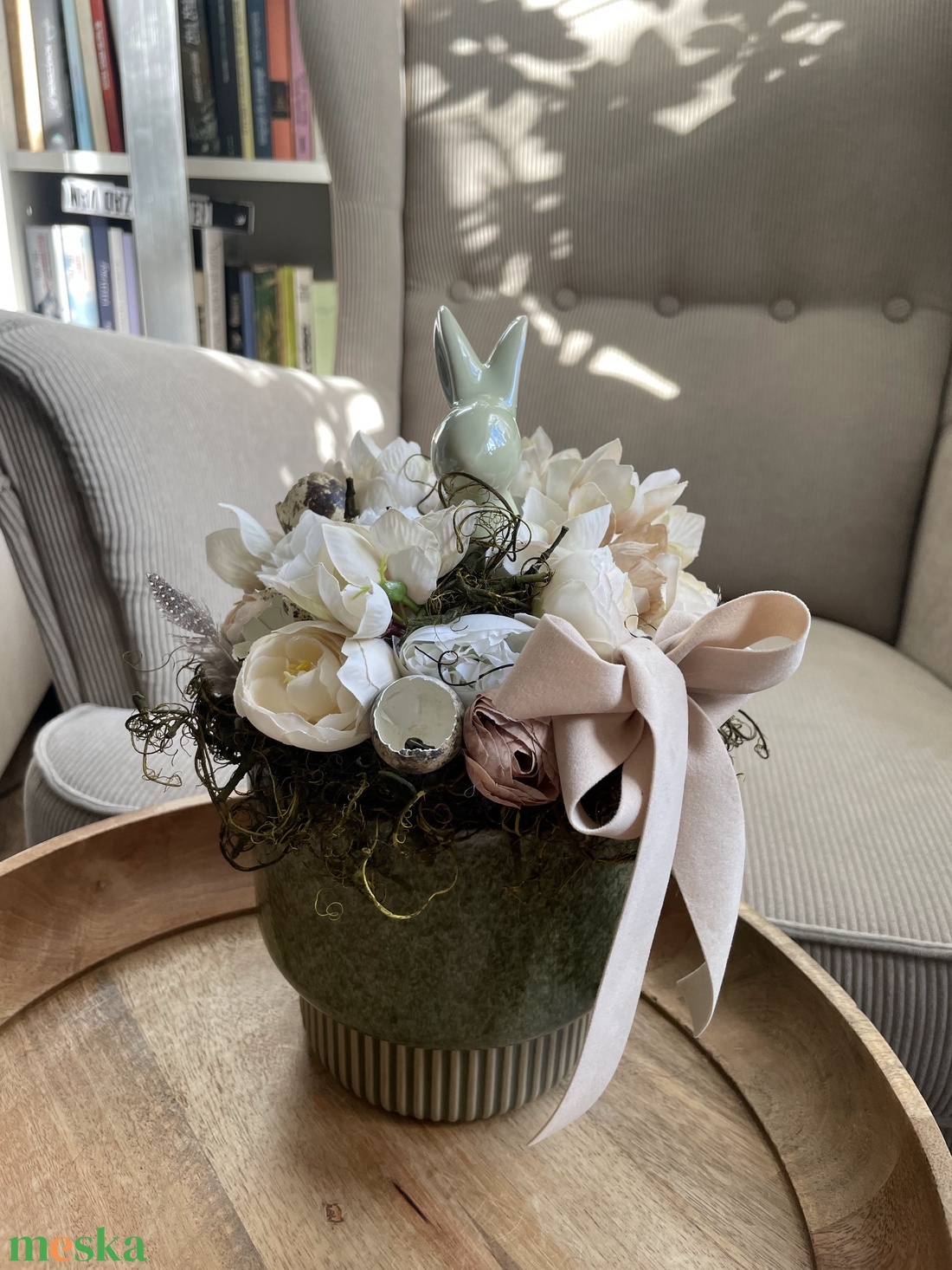 Húsvéti pasztell asztaldísz nyuszival fürjtojásokkal - ünnepi díszek, dekorációk - húsvéti díszek és dekorációk - húsvéti asztaldíszek - Meska.hu