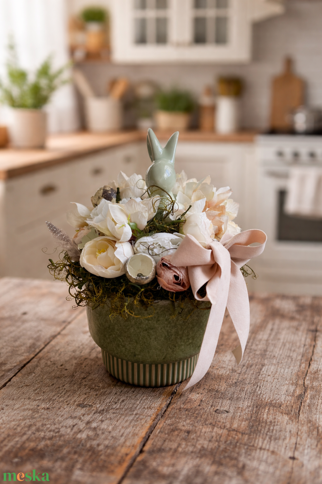 Húsvéti pasztell asztaldísz nyuszival fürjtojásokkal - ünnepi díszek, dekorációk - húsvéti díszek és dekorációk - húsvéti asztaldíszek - Meska.hu