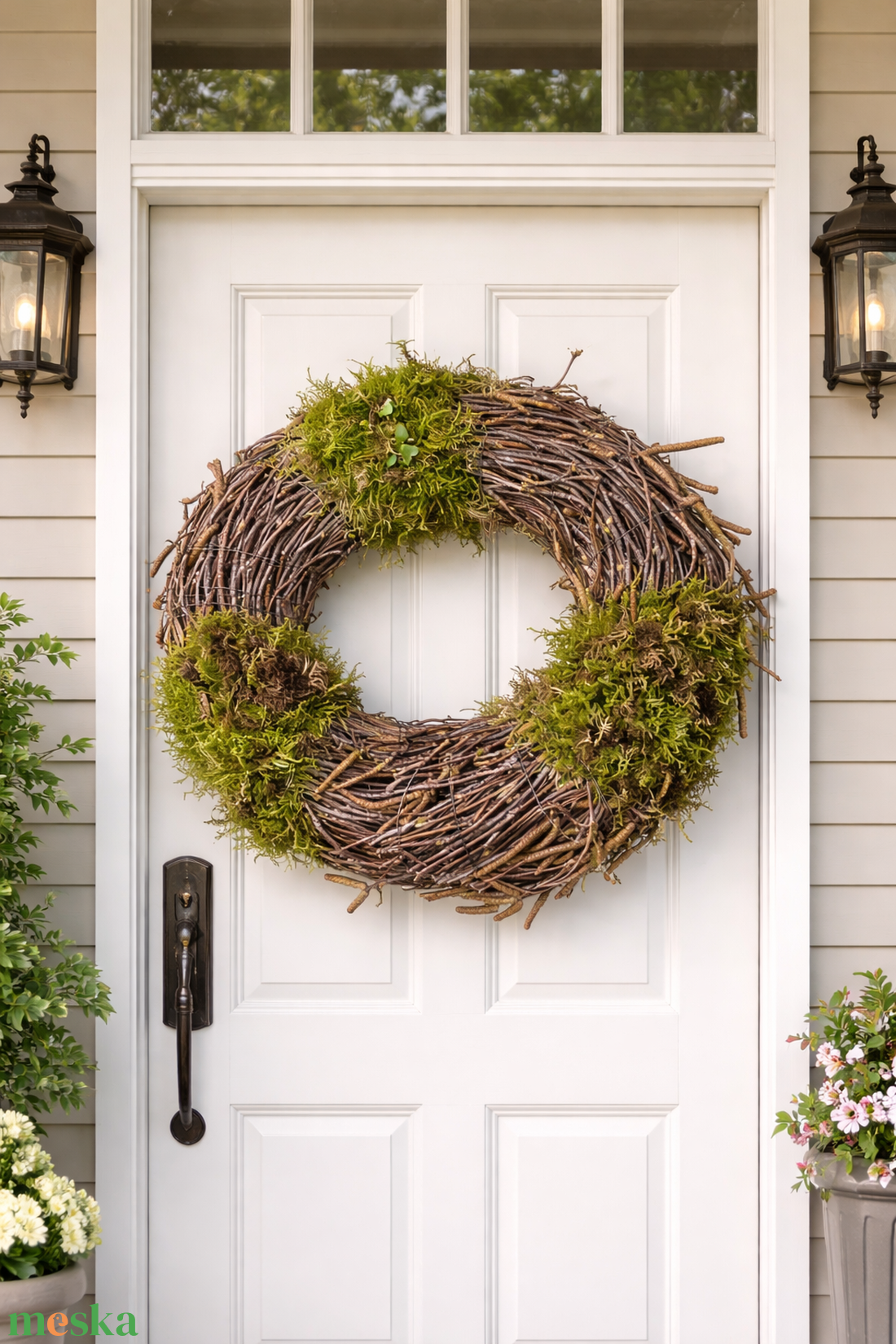 Tavaszi nyírfaágból és mohából készített nagy ajtódísz - otthon & életmód - dekoráció - ajtó- és ablak dekoráció - ajtódísz & kopogtató - Meska.hu