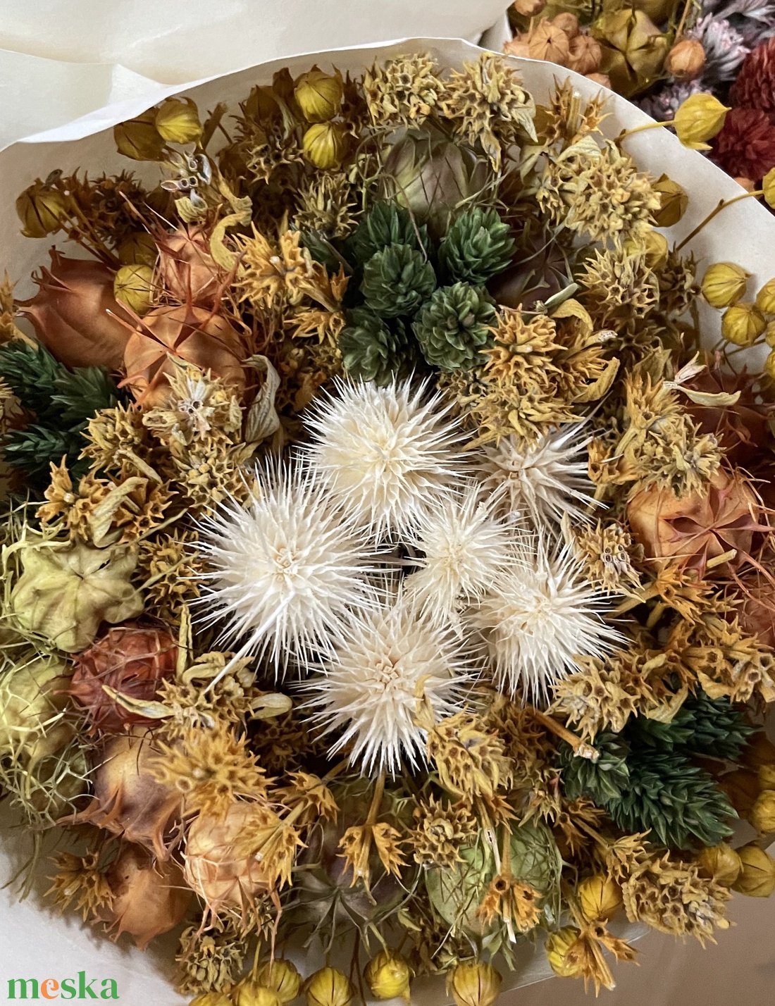 Szárazvirág csokor natúr és zöld színekkel - otthon & életmód - virágdekoráció - virágok - virágcsokor - Meska.hu