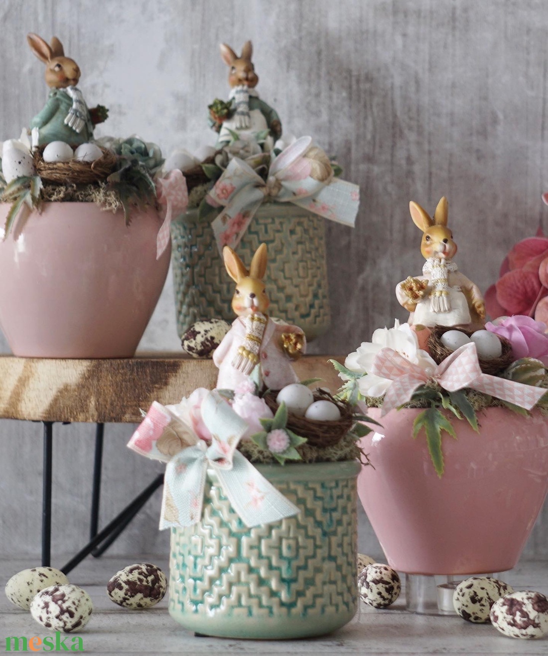Pasztell húsvéti asztaldísz nyuszival - otthon & lakás - dekoráció - asztal és polc dekoráció - asztaldísz - Meska.hu