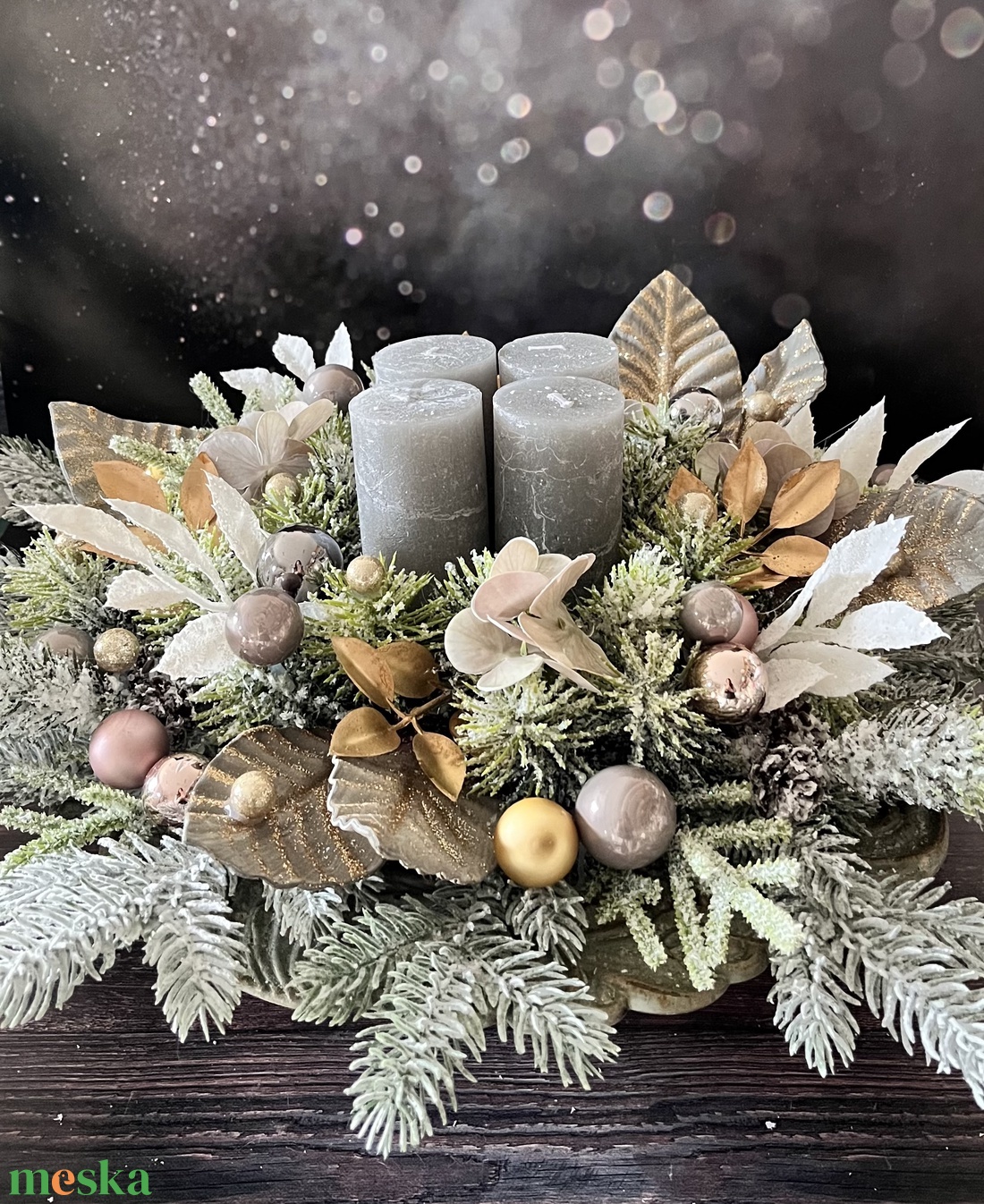 Szürke-arany adventi asztaldísz - karácsony - adventi díszek - adventi asztaldísz - Meska.hu