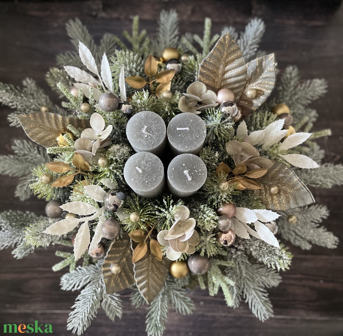 Szürke-arany adventi asztaldísz - karácsony - adventi díszek - adventi asztaldísz - Meska.hu
