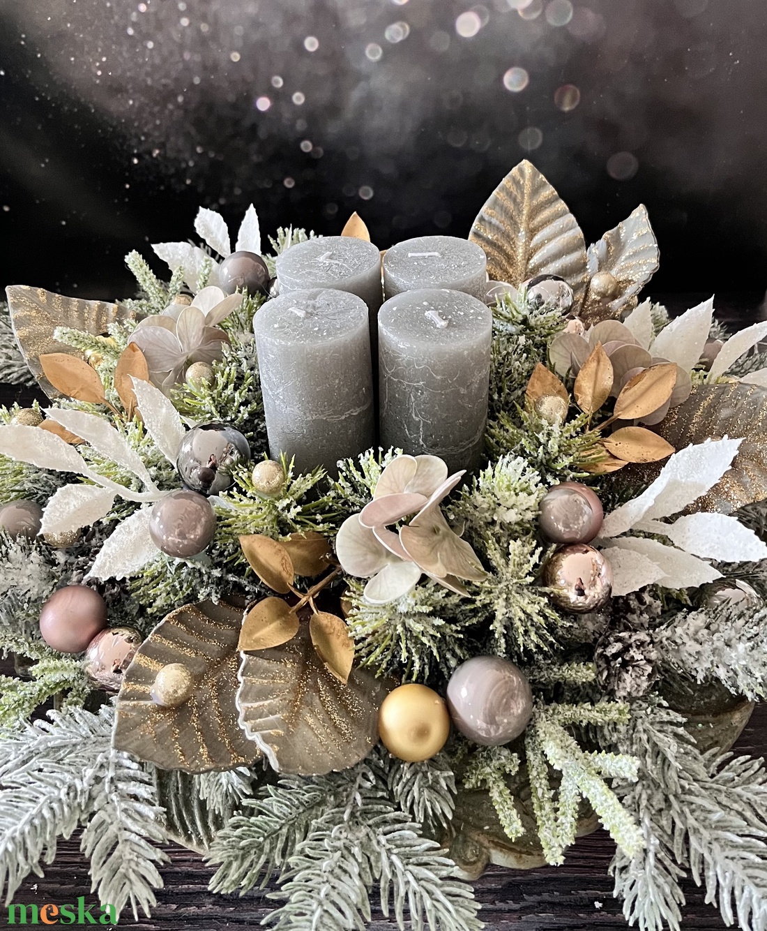 Szürke-arany adventi asztaldísz - karácsony - adventi díszek - adventi asztaldísz - Meska.hu