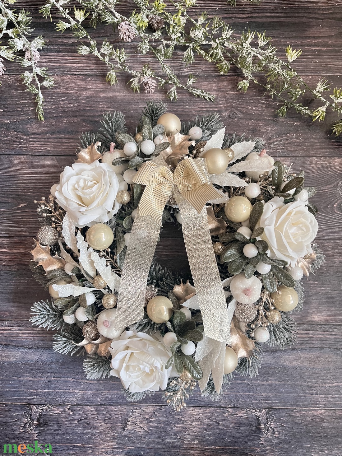 Fehér-arany ajtódísz - karácsony - adventi díszek - adventi ajtódísz - Meska.hu