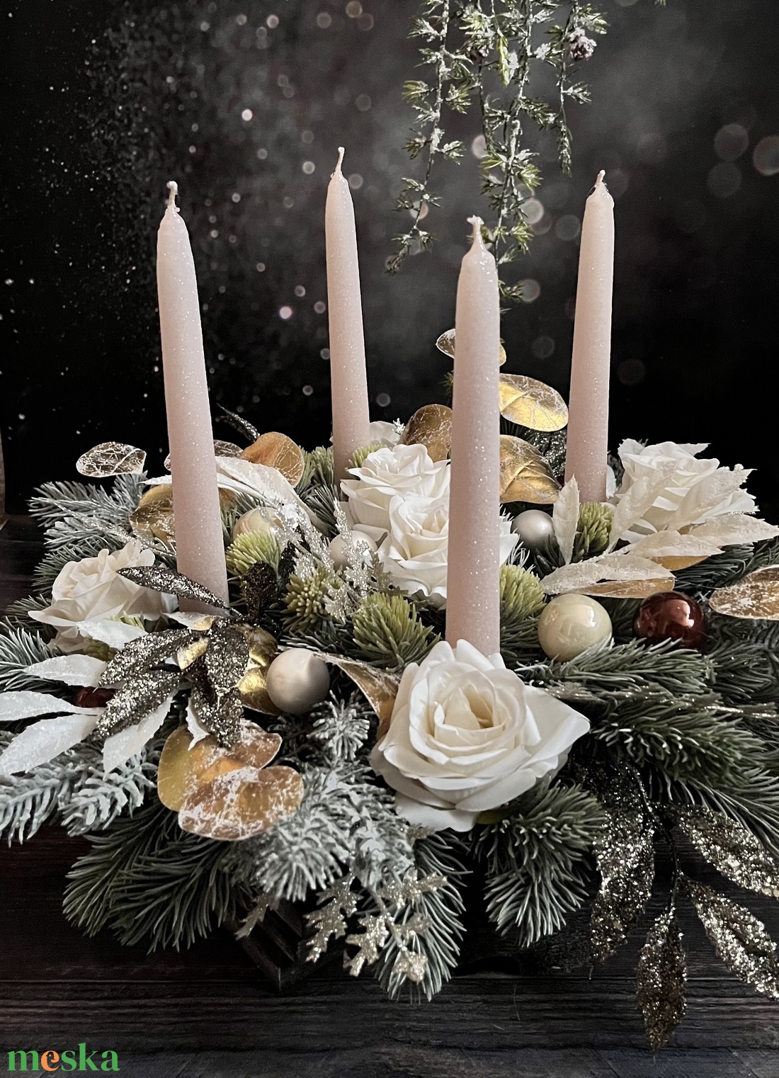 Krém-arany adventi asztaldísz - karácsony - adventi díszek - adventi asztaldísz - Meska.hu