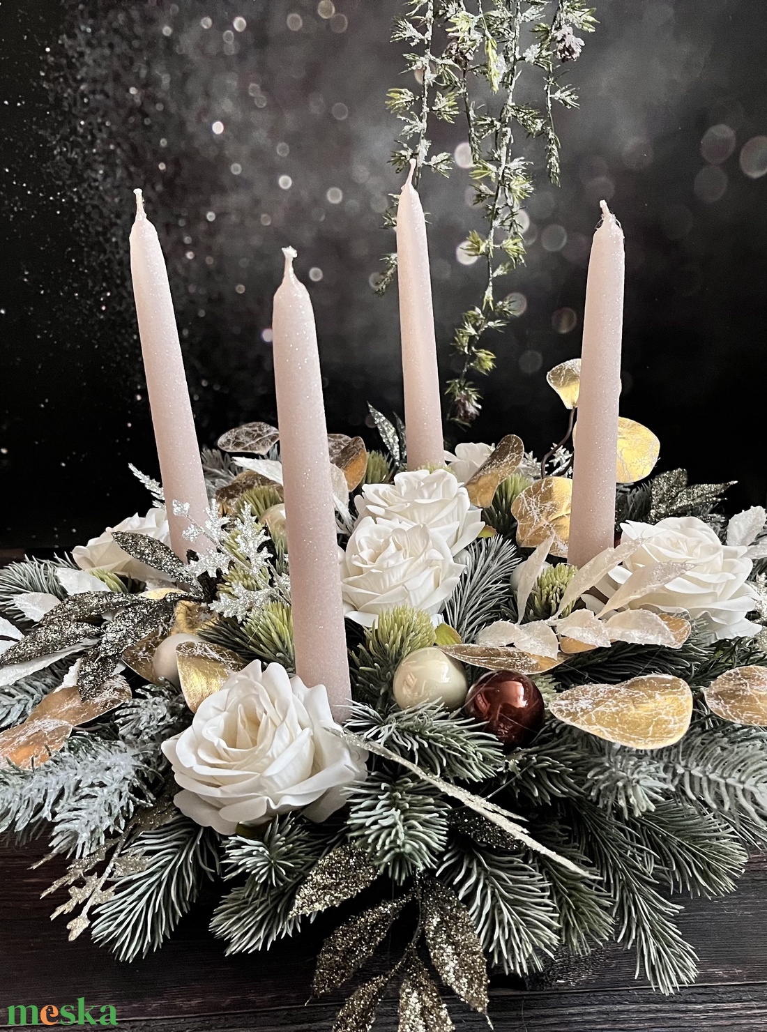 Krém-arany adventi asztaldísz - karácsony - adventi díszek - adventi asztaldísz - Meska.hu