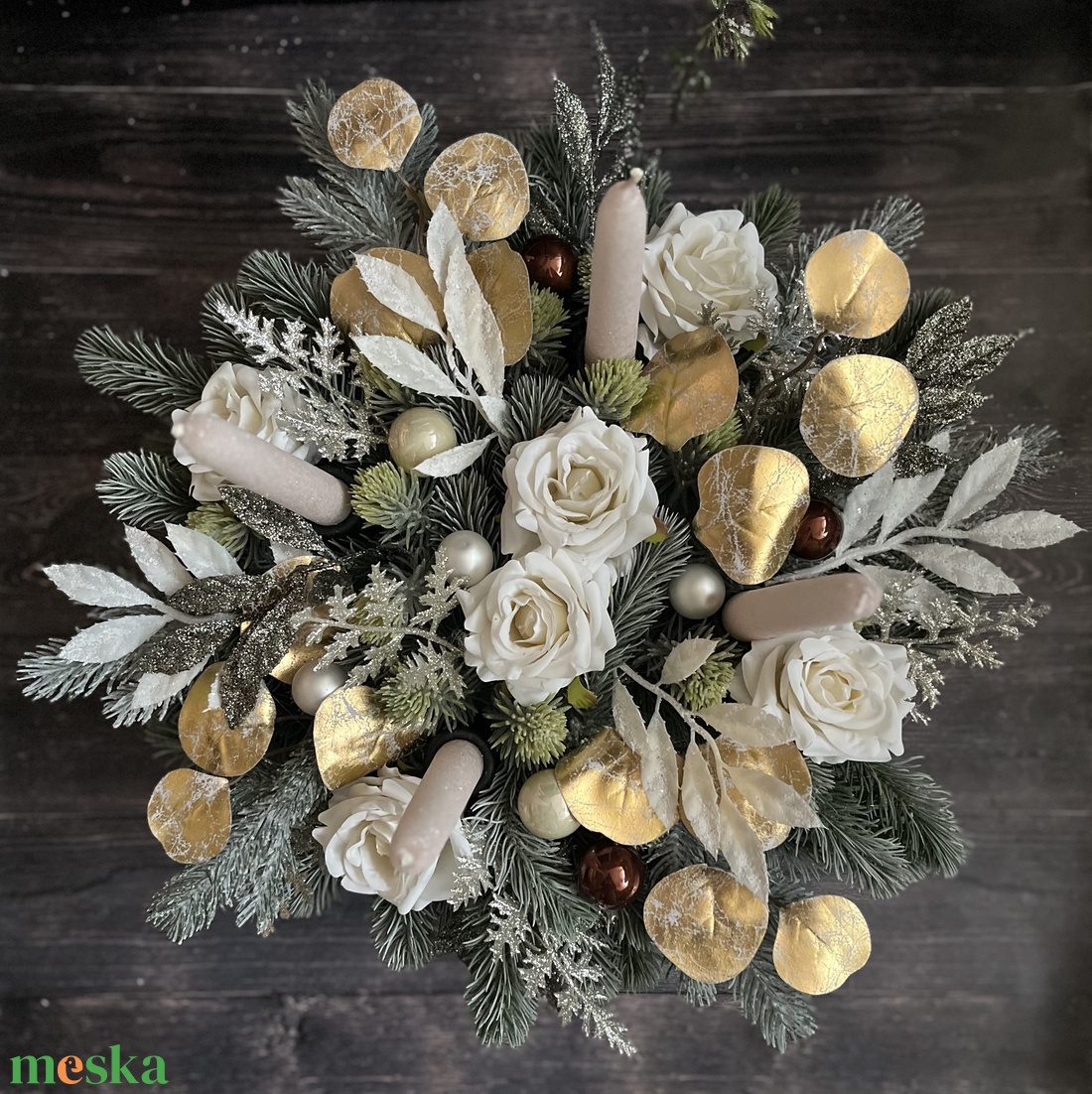 Krém-arany adventi asztaldísz - karácsony - adventi díszek - adventi asztaldísz - Meska.hu