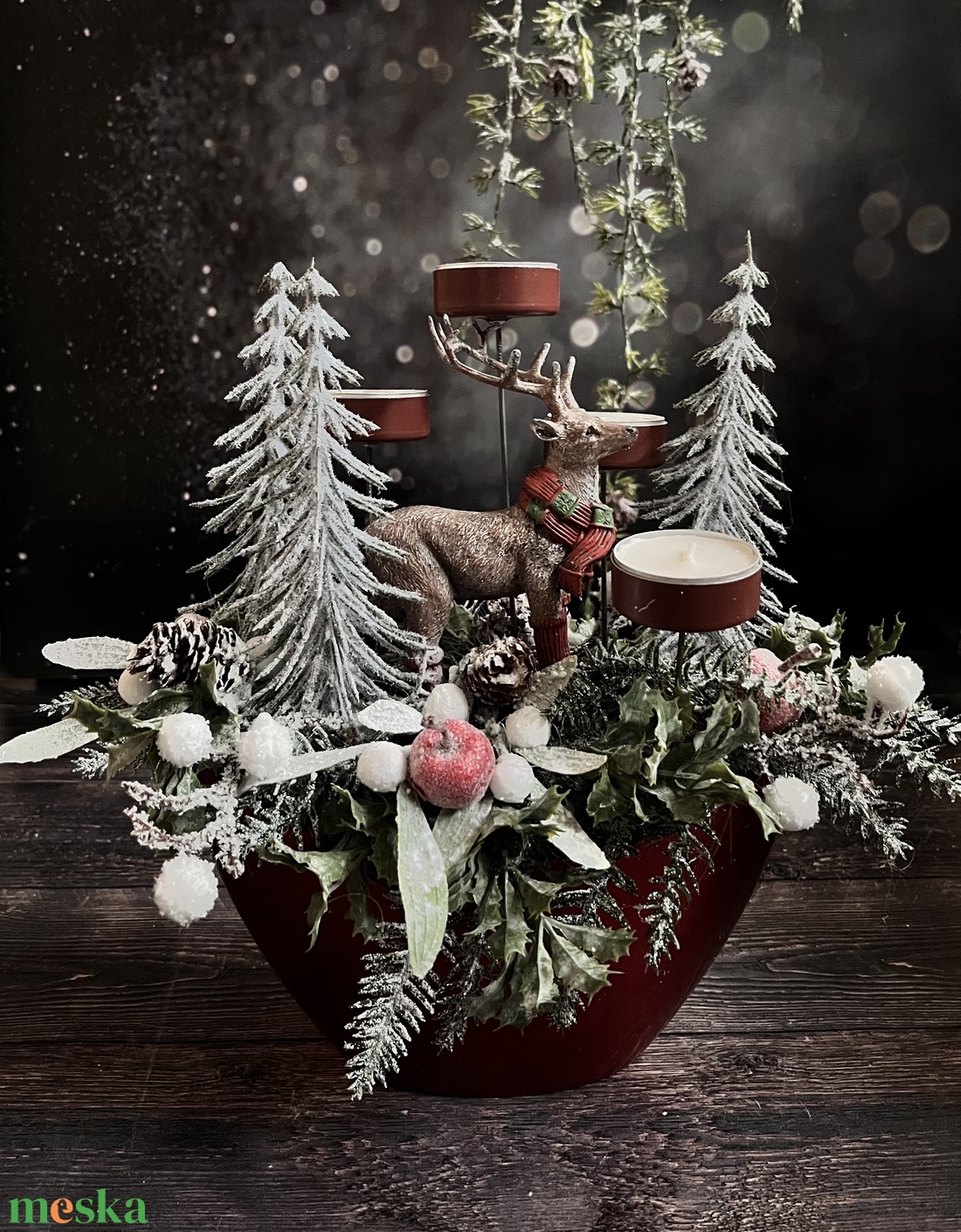 Piros rénszarvasos adventi asztaldísz - karácsony - adventi díszek - adventi asztaldísz - Meska.hu