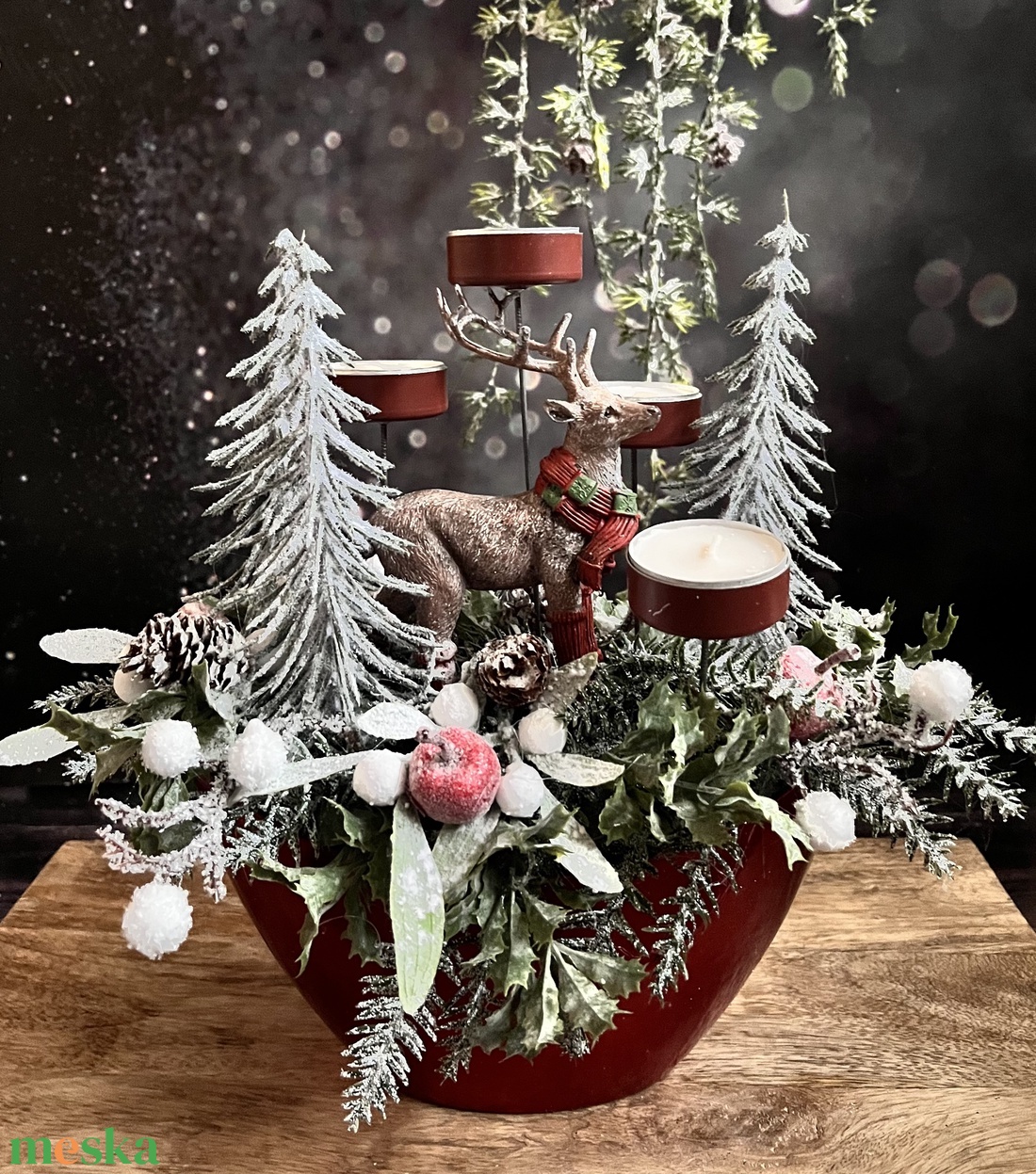 Piros rénszarvasos adventi asztaldísz - karácsony - adventi díszek - adventi asztaldísz - Meska.hu