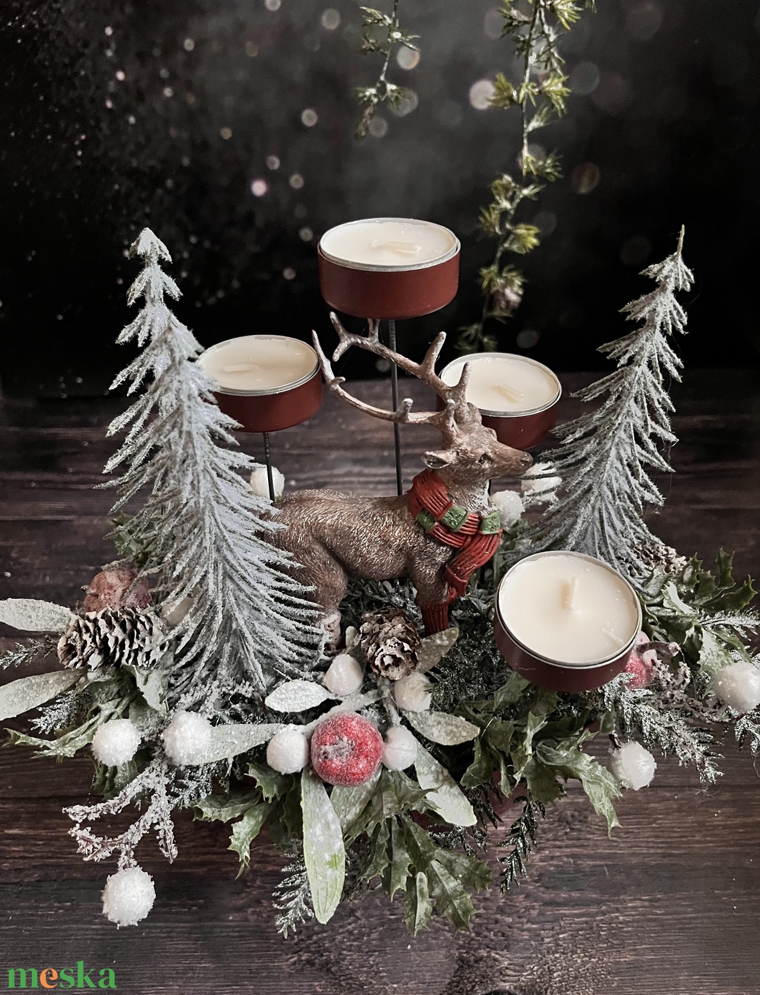 Piros rénszarvasos adventi asztaldísz - karácsony - adventi díszek - adventi asztaldísz - Meska.hu