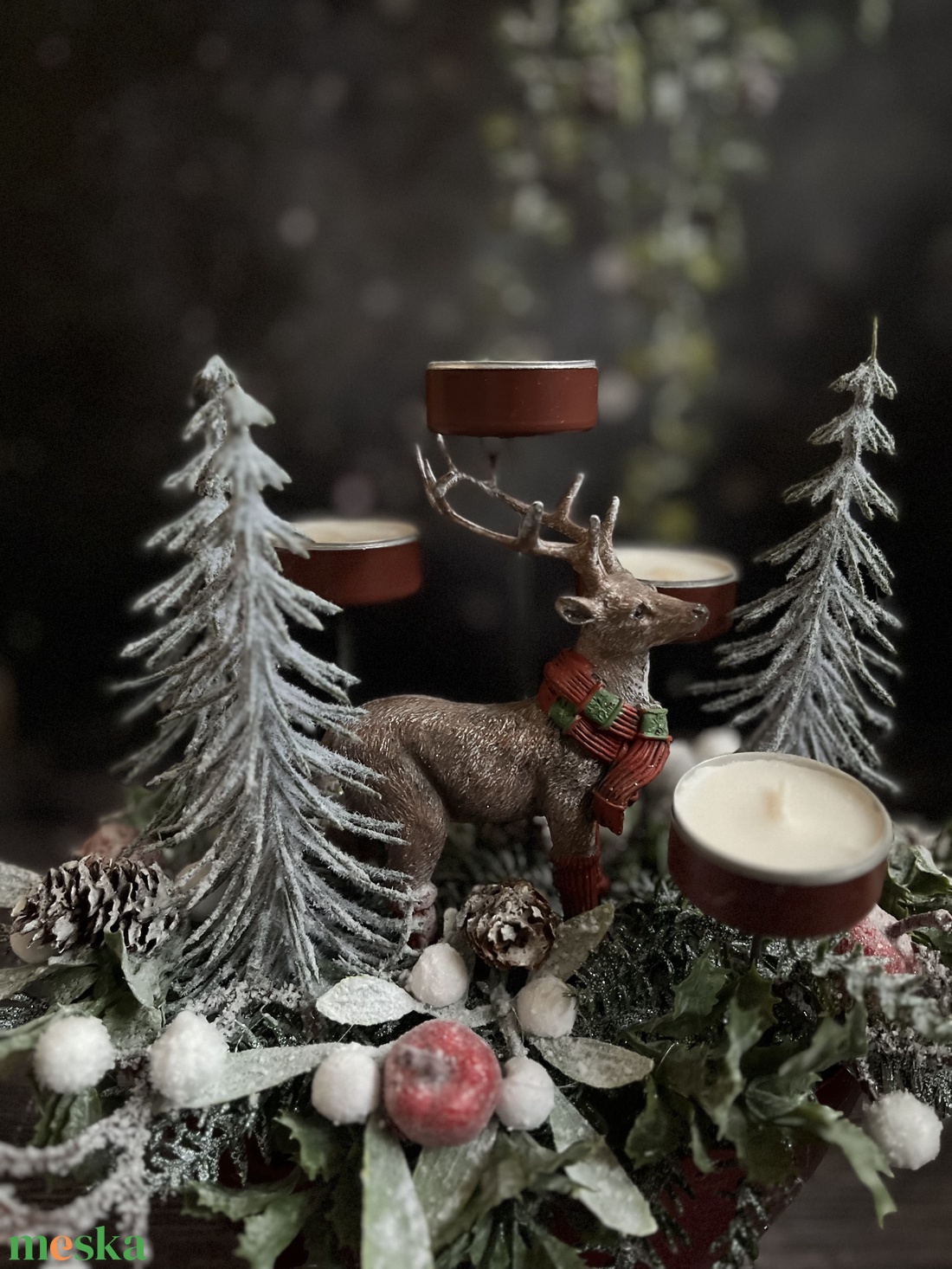 Piros rénszarvasos adventi asztaldísz - karácsony - adventi díszek - adventi asztaldísz - Meska.hu