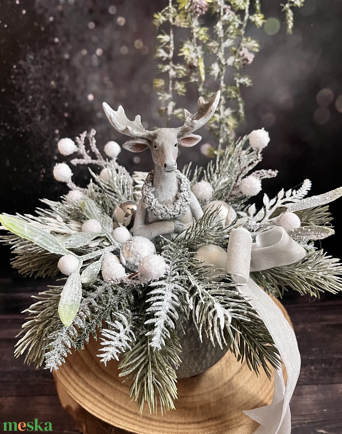 Szürke patás asztaldísz - karácsony - karácsonyi lakásdekoráció - karácsonyi lakásdíszek - Meska.hu