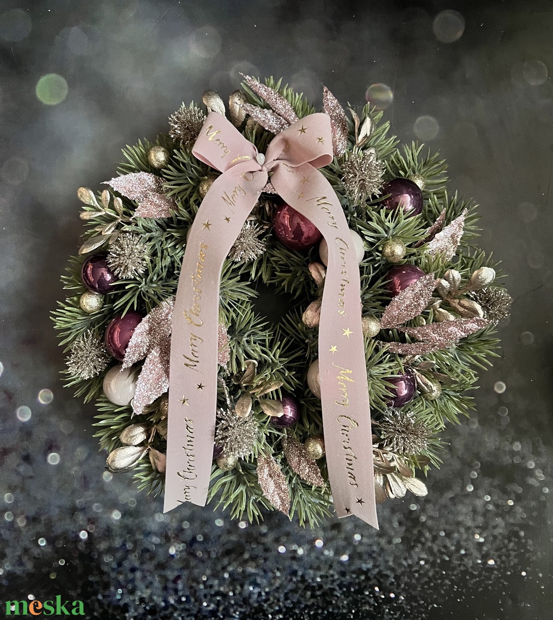 Burgundi-rózsaszín ajtódísz - karácsony - adventi díszek - adventi ajtódísz - Meska.hu