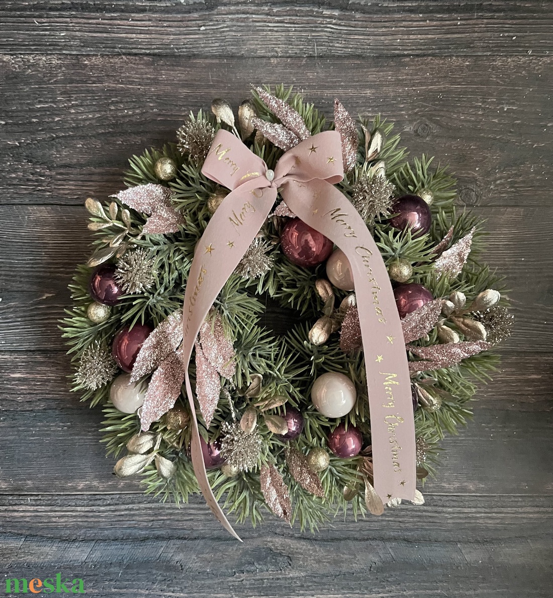 Burgundi-rózsaszín ajtódísz - karácsony - adventi díszek - adventi ajtódísz - Meska.hu