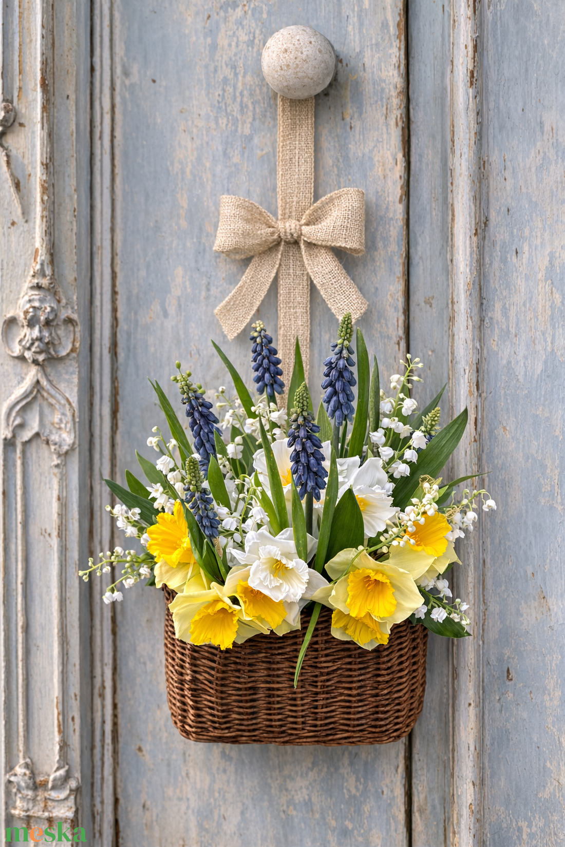 Tavaszi kosárka ajtódísz - otthon & életmód - dekoráció - ajtó- és ablak dekoráció - ajtódísz & kopogtató - Meska.hu