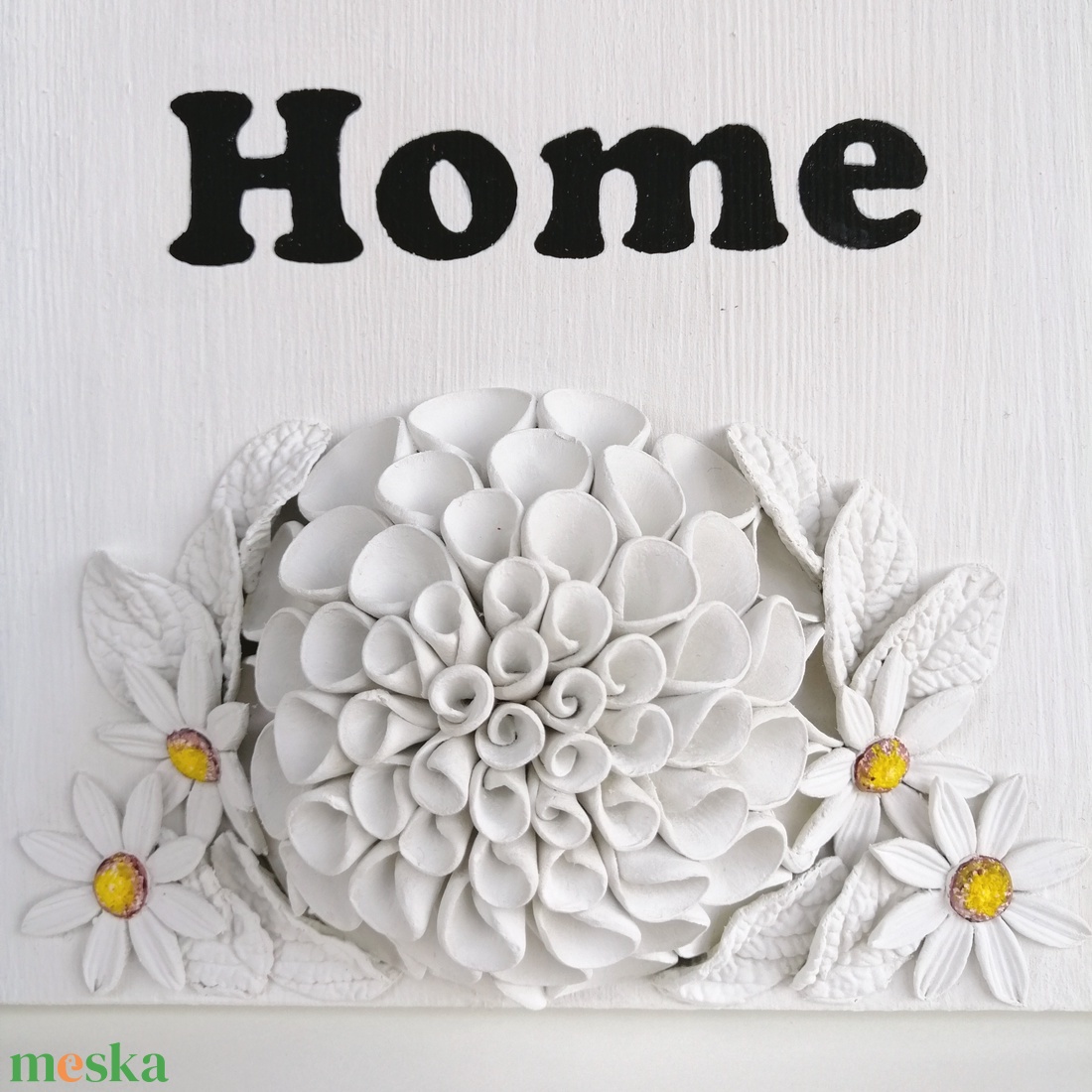 Home sweet home fali kép porcelán gyurma virágokkal, kézzel festve - otthon & életmód - dekoráció - fali és függő dekoráció - falra akasztható dekor - Meska.hu