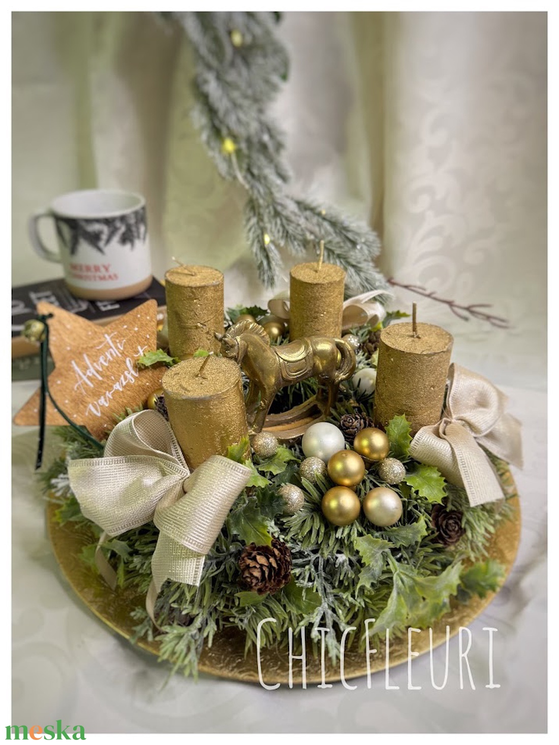 Arany advent - karácsony - karácsonyi lakásdekoráció - ünnepi asztaldekoráció - Meska.hu