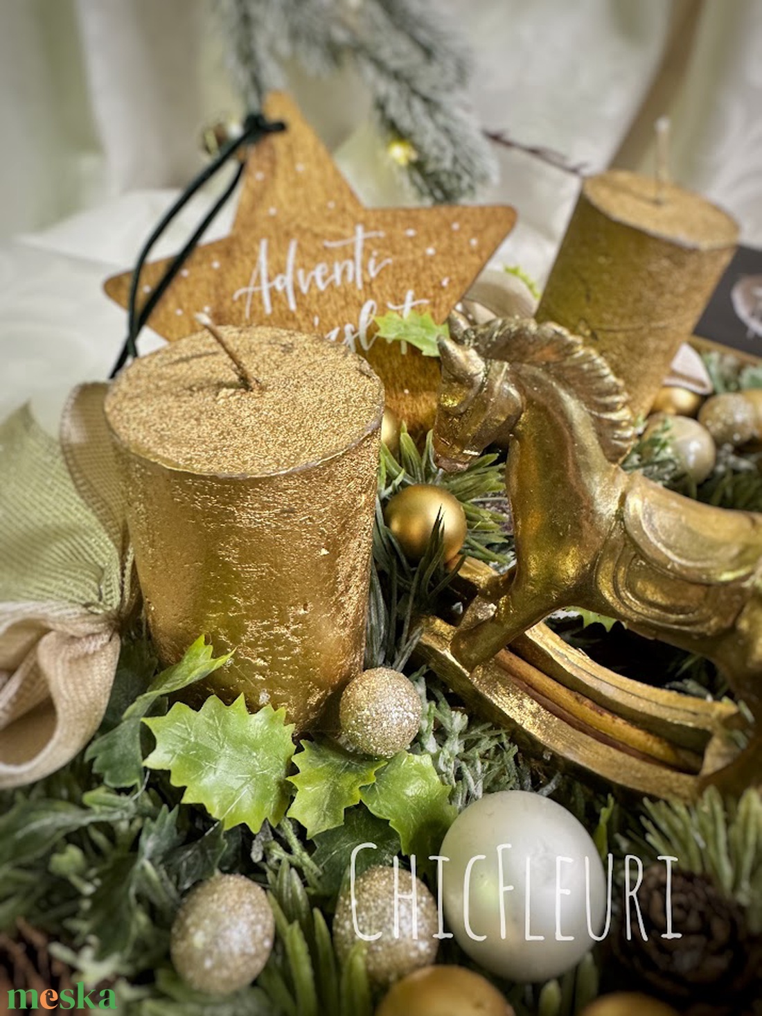Arany advent - karácsony - karácsonyi lakásdekoráció - ünnepi asztaldekoráció - Meska.hu