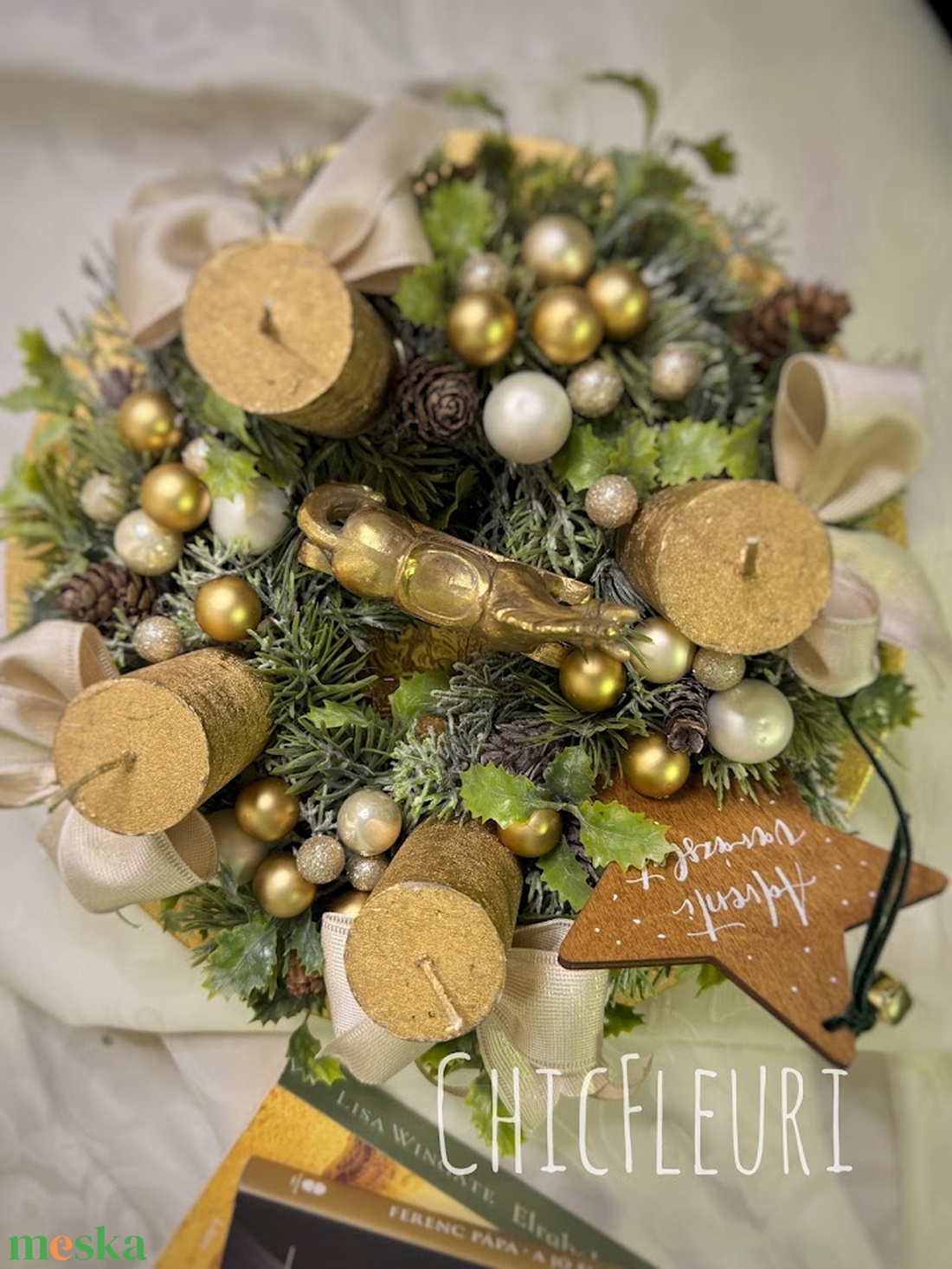 Arany advent - karácsony - karácsonyi lakásdekoráció - ünnepi asztaldekoráció - Meska.hu