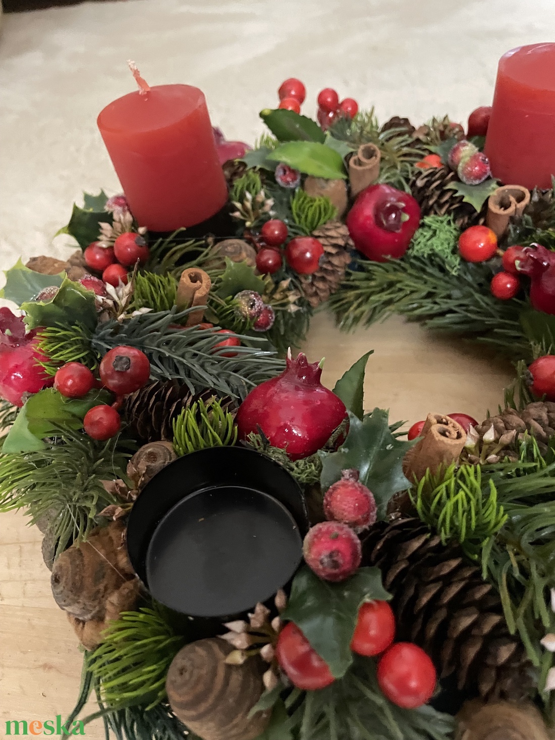 Piros gyertyás adventi koszorú  - karácsony - adventi díszek - adventi asztaldísz - Meska.hu