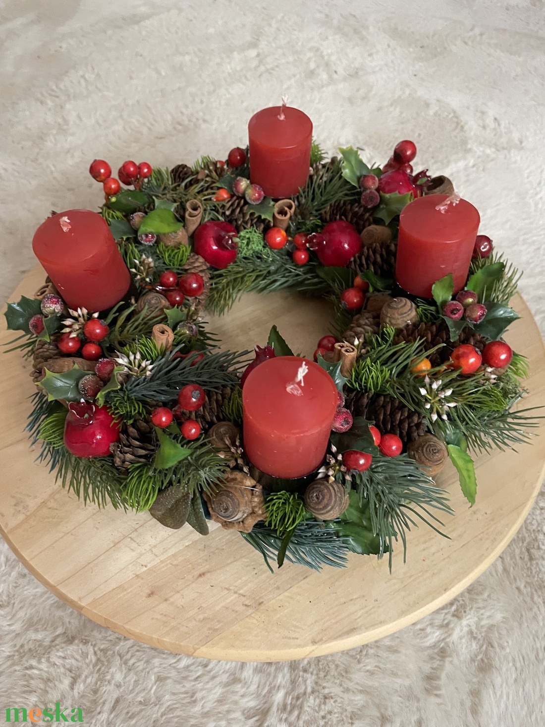 Piros gyertyás adventi koszorú  - karácsony - adventi díszek - adventi asztaldísz - Meska.hu