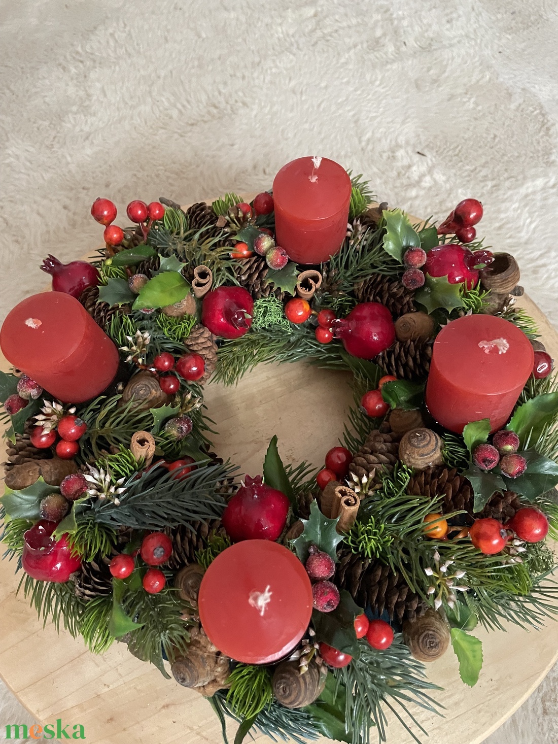 Piros gyertyás adventi koszorú  - karácsony - adventi díszek - adventi asztaldísz - Meska.hu