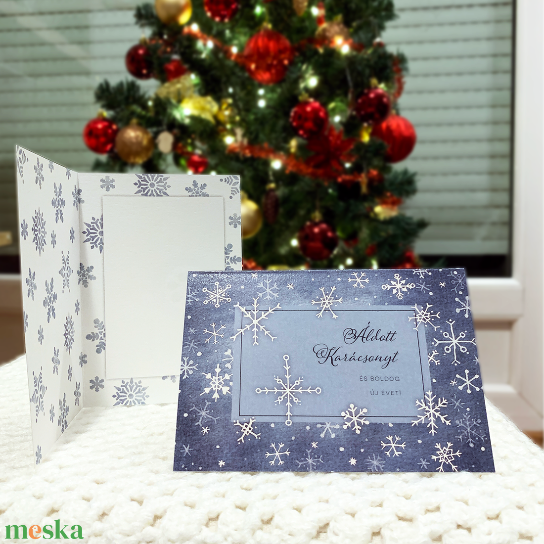 Hópelyhek karácsonyi üdvözlőlap - karácsony - karácsonyi ajándékozás - karácsonyi képeslap, üdvözlőlap, ajándékkísérő - Meska.hu