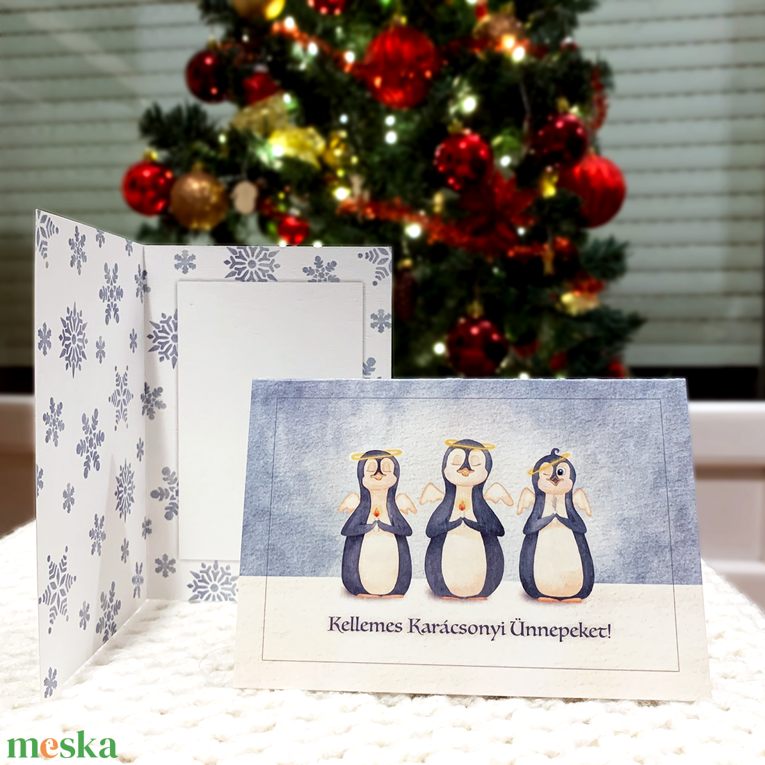 Pingvin angyalok karácsonyi üdvözlőlap - karácsony - karácsonyi ajándékozás - karácsonyi képeslap, üdvözlőlap, ajándékkísérő - Meska.hu