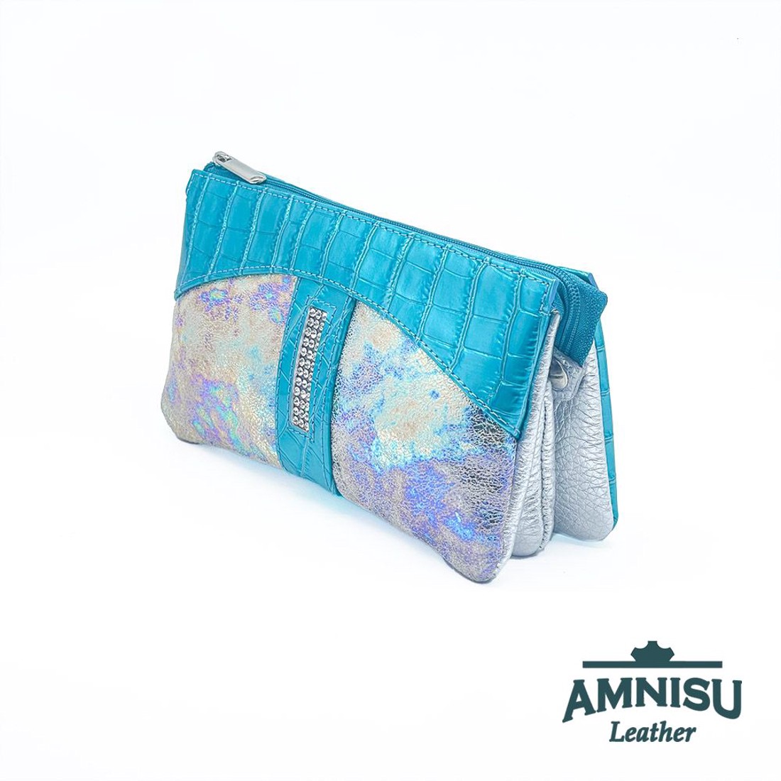 Türkizkék lakk krokkómintás - hologramos egyenes swarovski köves női bőr pénztárca G6020-3009 - táska & tok - pénztárca & más tok - pénztárca - női pénztárca - Meska.hu